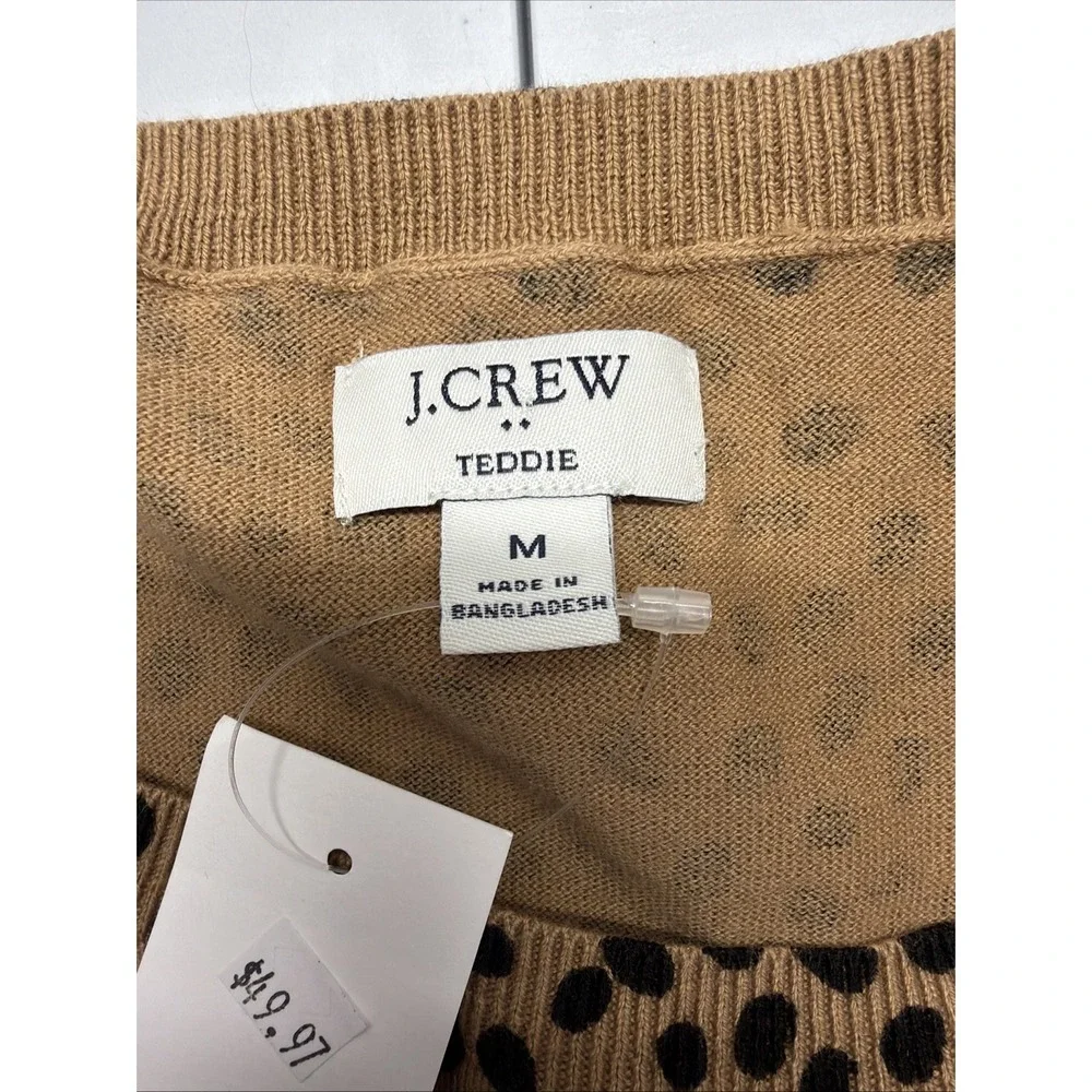 J Crew Teddie Sweater Womens MEDIUM Cheetah Leopard Animal Crewneck 100% Cotton